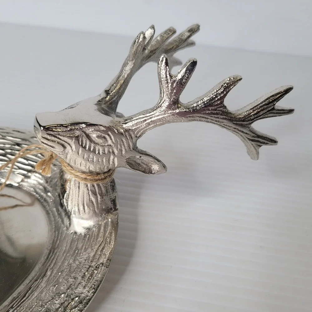 Passport to India Silver Metal Reindeer Deer Stag Serving Platter Decorative NEW